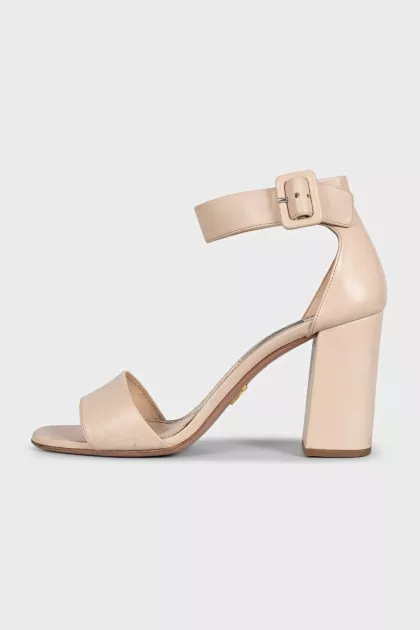 Beige leather heeled sandals