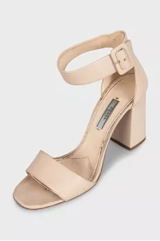 Beige leather heeled sandals