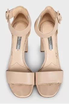 Beige leather heeled sandals