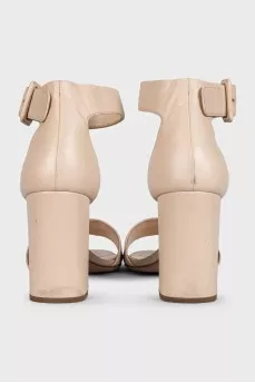 Beige leather heeled sandals