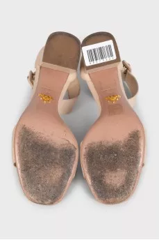 Beige leather heeled sandals