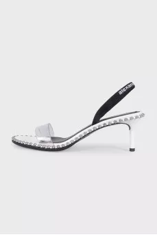 Slipper-heeled sandals with silver embellishments
