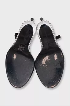 Slipper-heeled sandals with silver embellishments