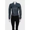 Blue leather bomber jacket
