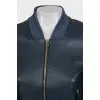 Blue leather bomber jacket