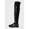 Over-the-knee boots made of embossed leather and suede
