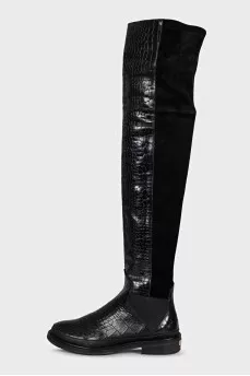 Over-the-knee boots made of embossed leather and suede