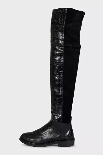 Over-the-knee boots made of embossed leather and suede