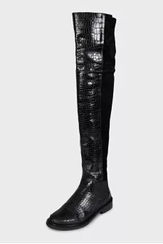 Over-the-knee boots made of embossed leather and suede