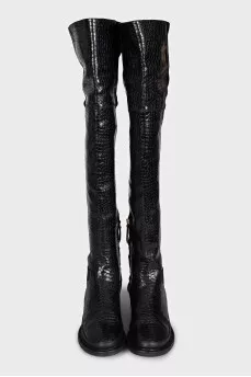 Over-the-knee boots made of embossed leather and suede