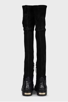 Over-the-knee boots made of embossed leather and suede