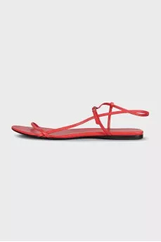 Red leather sandals with low heels