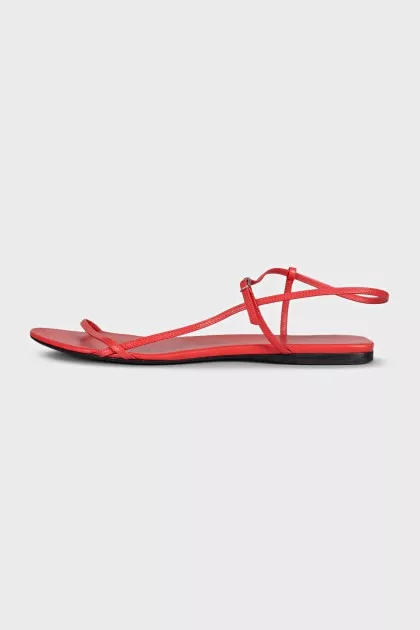 Red leather sandals with low heels