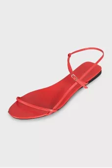 Red leather sandals with low heels