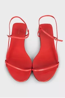 Red leather sandals with low heels