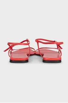Red leather sandals with low heels