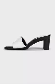 Leather mules with embroidered logo