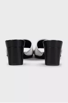 Leather mules with embroidered logo
