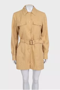 Beige fitted jumpsuit with shorts