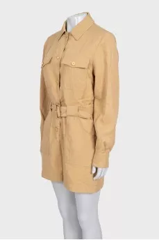 Beige fitted jumpsuit with shorts
