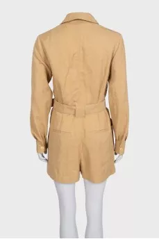 Beige fitted jumpsuit with shorts