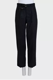 Black striped wool trousers