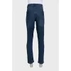 Men's dark blue jeans with leather jacron
