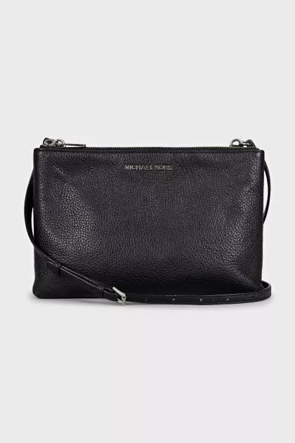 Black leather bag with a belt