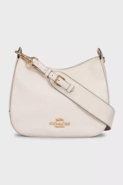 White leather bag with gold logo