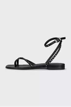 Leather sandals with crystal straps