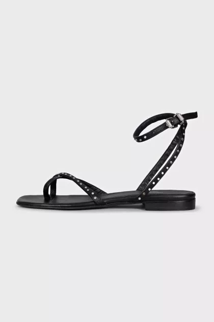 Leather sandals with crystal straps