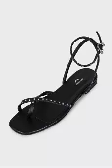Leather sandals with crystal straps