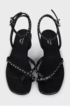 Leather sandals with crystal straps