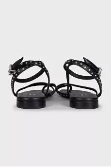 Leather sandals with crystal straps