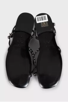 Leather sandals with crystal straps