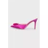 Pink satin mules decorated with crystal