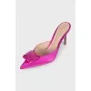 Pink satin mules decorated with crystal