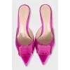 Pink satin mules decorated with crystal