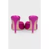 Pink satin mules decorated with crystal