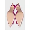 Pink satin mules decorated with crystal
