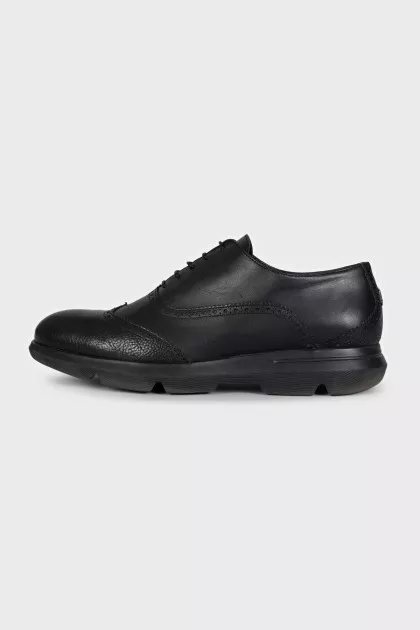 Men's black leather brogues with logo