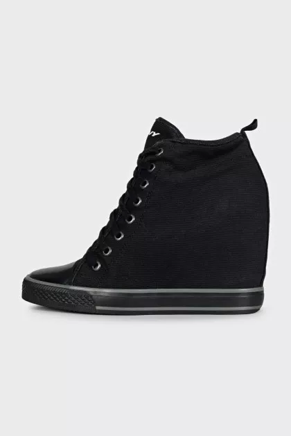 Black textile lace-up sneakers