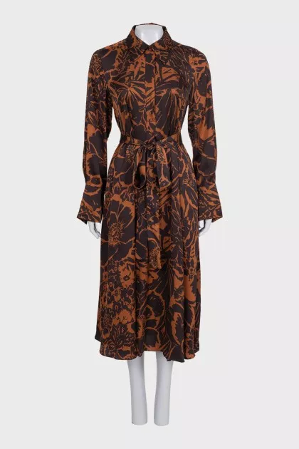 Brown printed long sleeve dress
