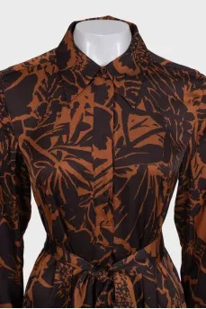 Brown printed long sleeve dress