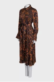 Brown printed long sleeve dress
