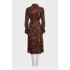 Brown printed long sleeve dress