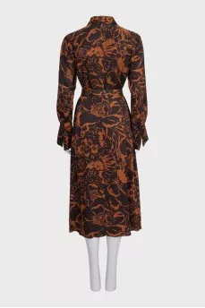 Brown printed long sleeve dress