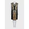 Black printed dress with short sleeves