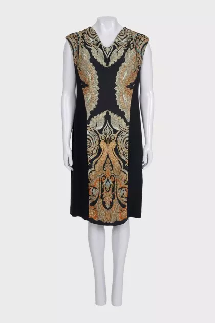 Black printed dress with short sleeves