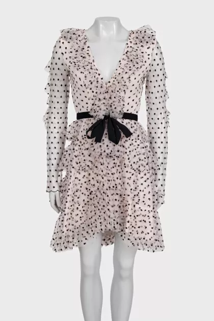 Polka dot tulle mini dress with ruffles